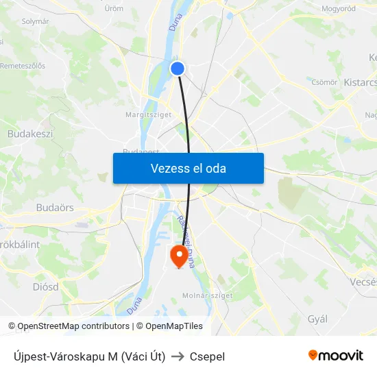Újpest-Városkapu M (Váci Út) to Csepel map