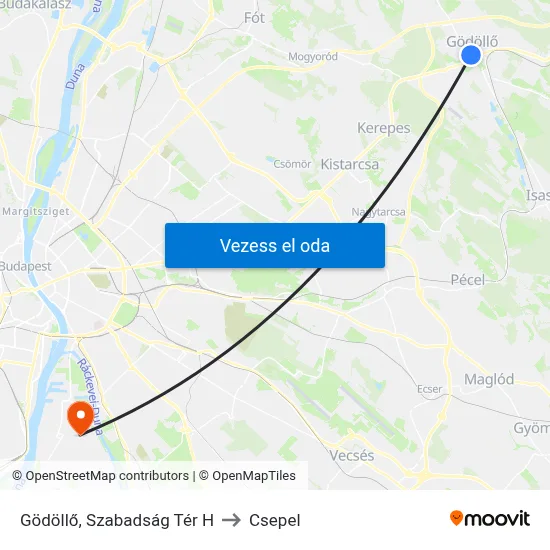 Gödöllő, Szabadság Tér H to Csepel map