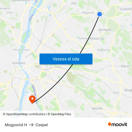 Mogyoród H to Csepel map