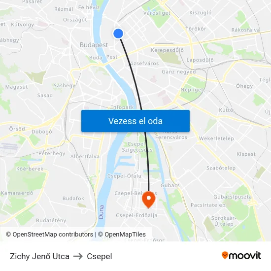 Zichy Jenő Utca to Csepel map