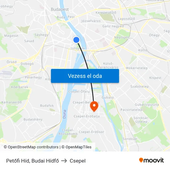 Petőfi Híd, Budai Hídfő to Csepel map