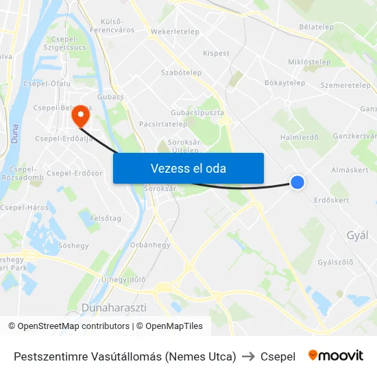 Pestszentimre Vasútállomás (Nemes Utca) to Csepel map