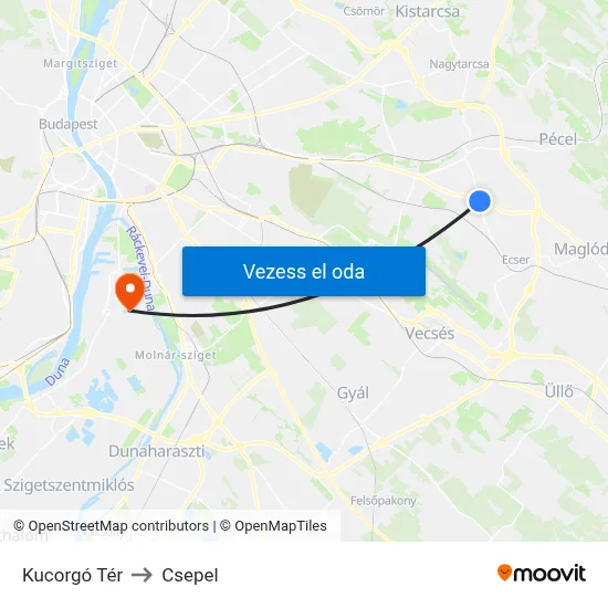 Kucorgó Tér to Csepel map