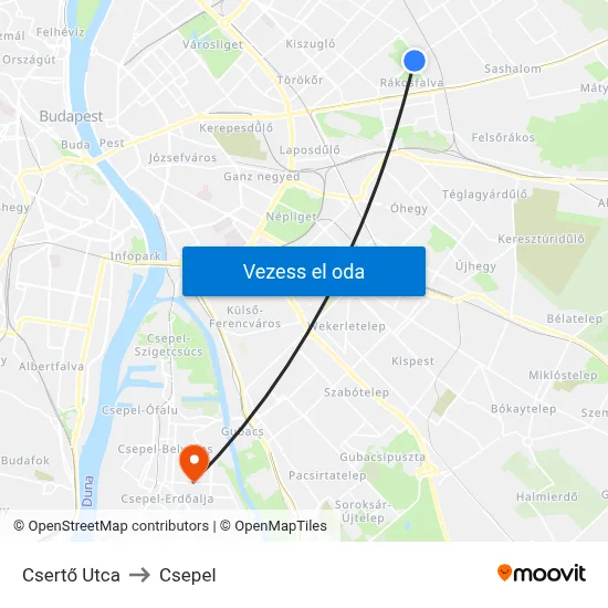 Csertő Utca to Csepel map