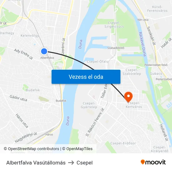Albertfalva Vasútállomás to Csepel map