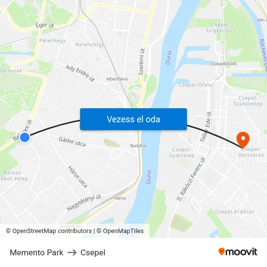 Memento Park to Csepel map