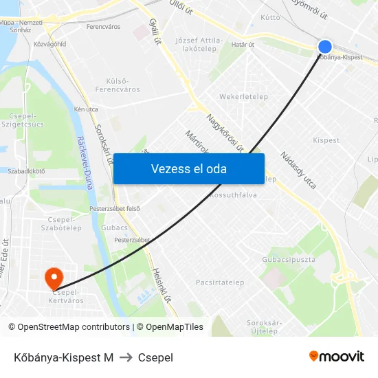 Kőbánya-Kispest M to Csepel map