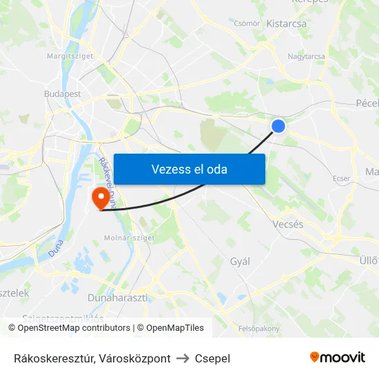 Rákoskeresztúr, Városközpont to Csepel map