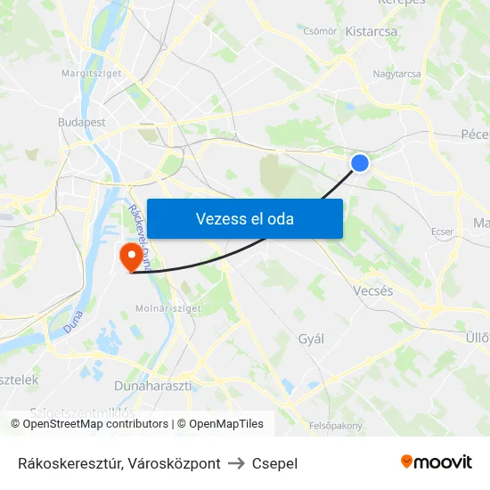 Rákoskeresztúr, Városközpont to Csepel map