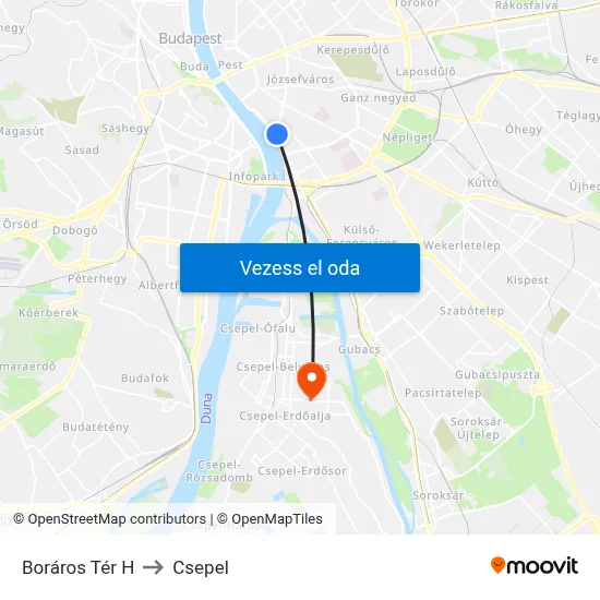 Boráros Tér H to Csepel map