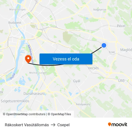 Rákoskert Vasútállomás to Csepel map
