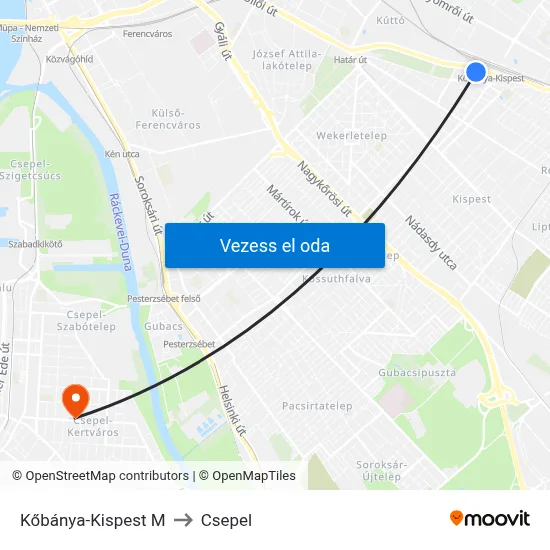 Kőbánya-Kispest M to Csepel map