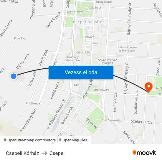 Csepeli Kórház to Csepel map
