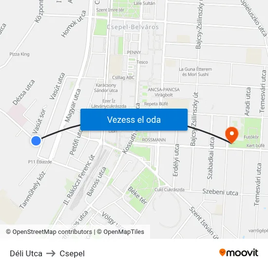 Déli Utca to Csepel map