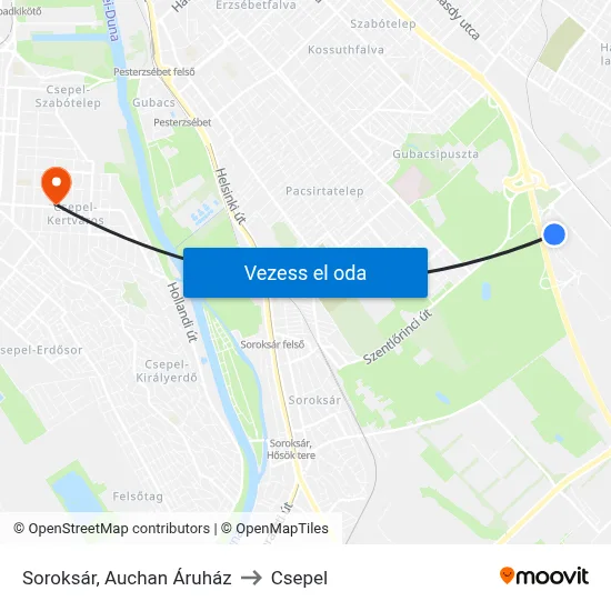 Soroksár, Auchan Áruház to Csepel map