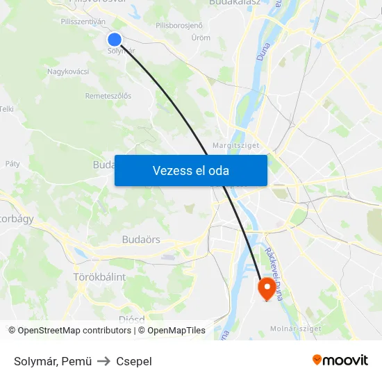 Solymár, Pemü to Csepel map