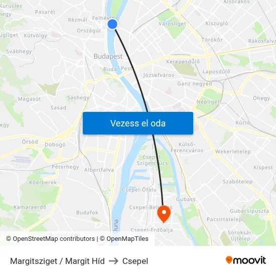 Margitsziget / Margit Híd to Csepel map