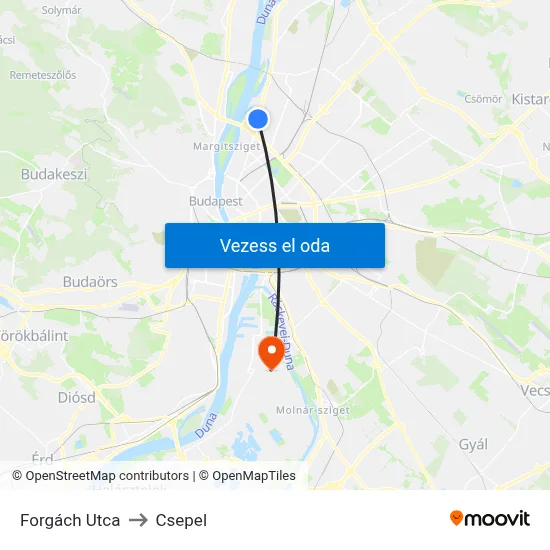 Forgách Utca to Csepel map