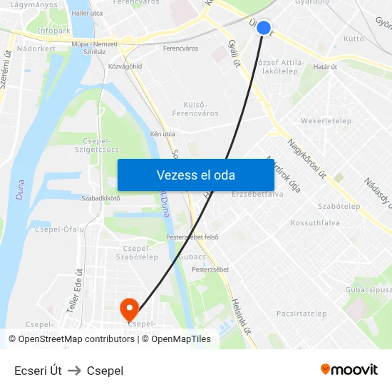 Ecseri Út to Csepel map