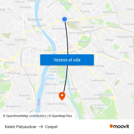 Keleti Pályaudvar to Csepel map