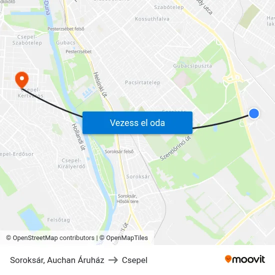 Soroksár, Auchan Áruház to Csepel map