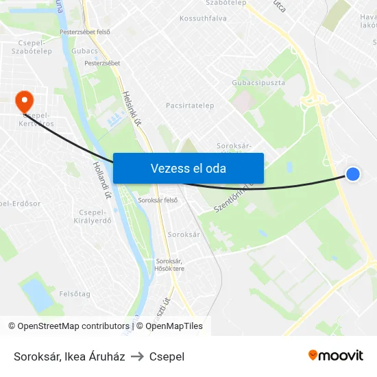 Soroksár, Ikea Áruház to Csepel map