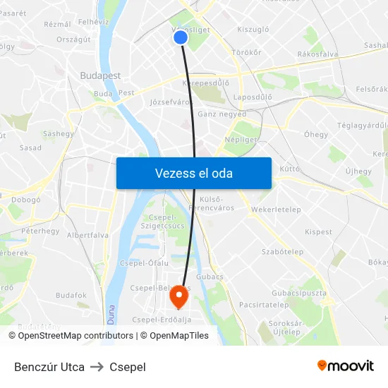 Benczúr Utca to Csepel map