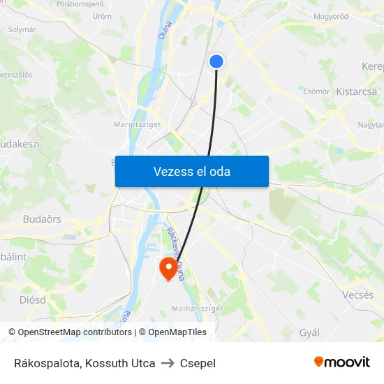 Rákospalota, Kossuth Utca to Csepel map