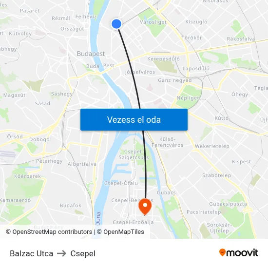 Balzac Utca to Csepel map