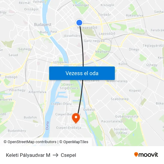 Keleti Pályaudvar M to Csepel map