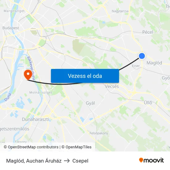 Maglód, Auchan Áruház to Csepel map