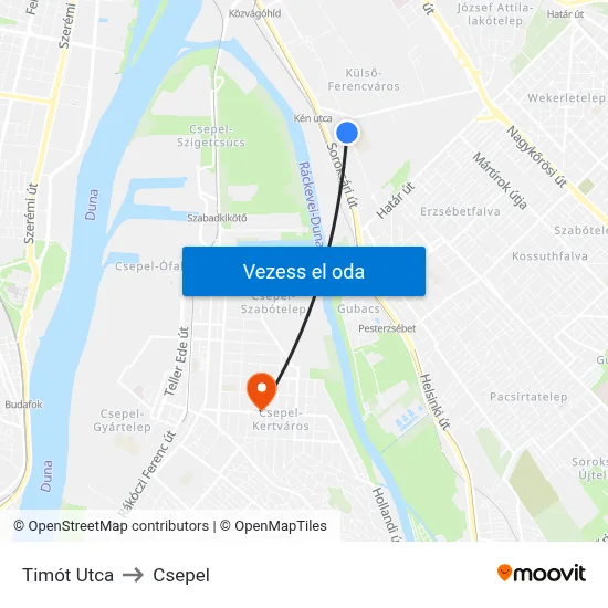 Timót Utca to Csepel map