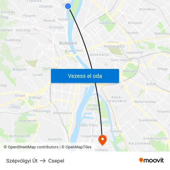 Szépvölgyi Út to Csepel map