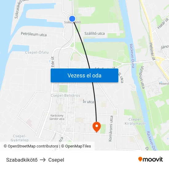 Szabadkikötő to Csepel map