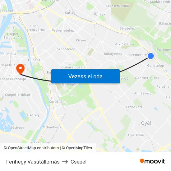 Ferihegy Vasútállomás to Csepel map