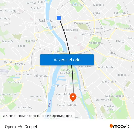 Opera to Csepel map