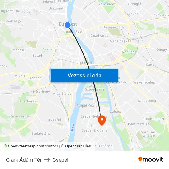Clark Ádám Tér to Csepel map