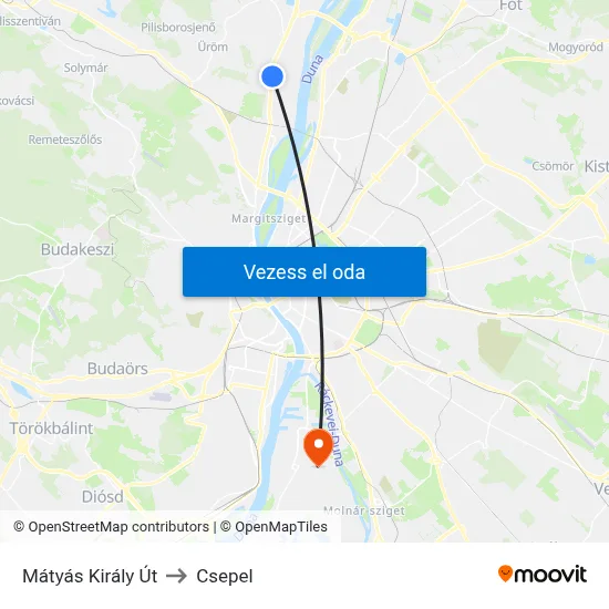 Mátyás Király Út to Csepel map