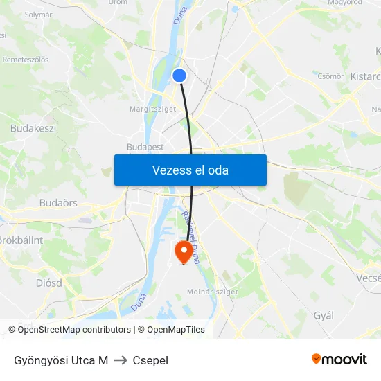 Gyöngyösi Utca M to Csepel map