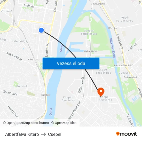 Albertfalva Kitérő to Csepel map