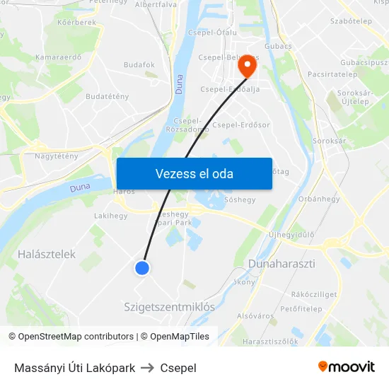Massányi Úti Lakópark to Csepel map