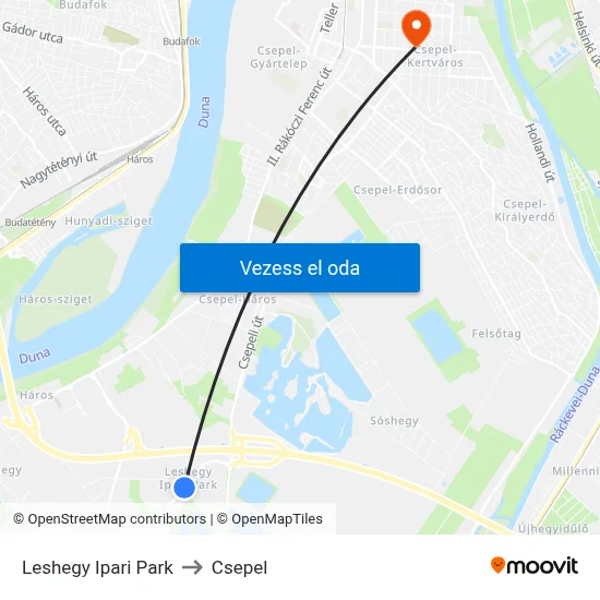 Leshegy Ipari Park to Csepel map