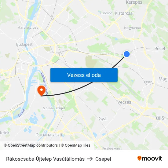 Rákoscsaba-Újtelep Vasútállomás to Csepel map