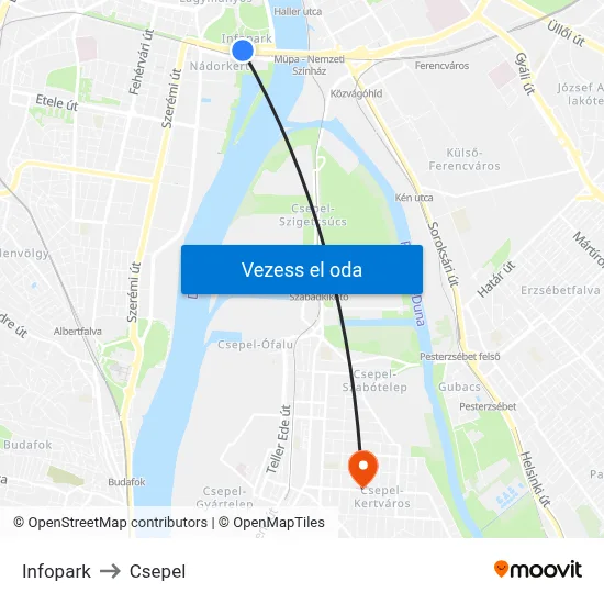 Infopark to Csepel map