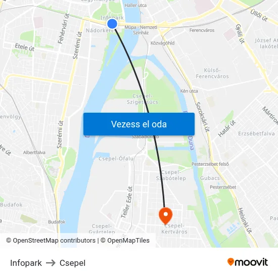 Infopark to Csepel map