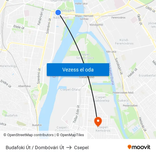 Budafoki Út / Dombóvári Út to Csepel map