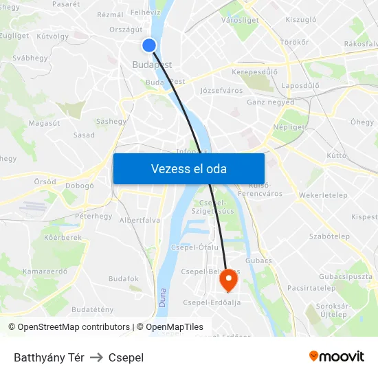 Batthyány Tér to Csepel map