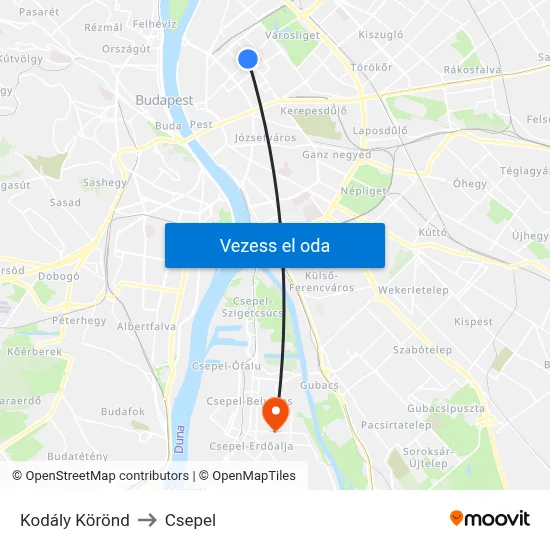 Kodály Körönd to Csepel map