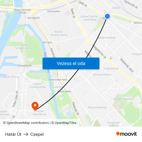 Határ Út to Csepel map