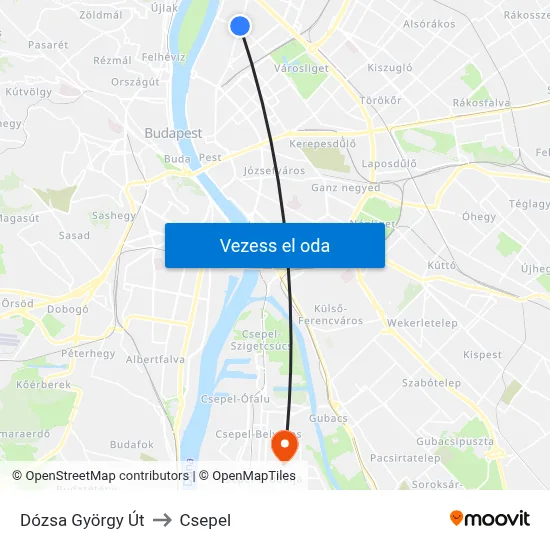 Dózsa György Út to Csepel map